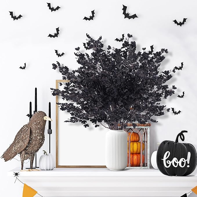 Sggvecsy 15 Pcs Babys Breath Artificial Flowers Gypsophila Bouquets Bulk Real Touch Fake Silk Flowers for Home Halloween Wedding DIY Floral Arrangement Table Centerpiece Festival Decoration (Black)-Ruum Studio Home