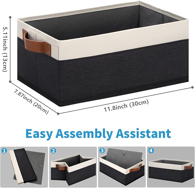 GhvyenntteS Storage Baskets for Organizing, Fabric Storage Bins with Leather H&les, Foldable Rectangular Storage Baskets for Shelves, Closets, Home, Office(Black/White, 6 Pack)11.8X7.9X5.1 in-Ruum Studio Home