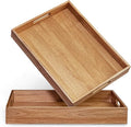 Acacia Wood Serving Tray with Handles Set of 2 – Decorative Serving Trays Platter for Breakfast in Bed, Lunch, Dinner, Patio, Ottoman, Coffee Table, BBQ, Party –Great for Lap &Couch-Ruum Studio Home