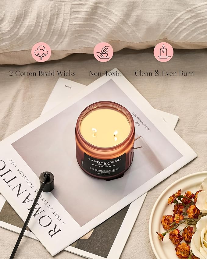 M&SENSE Sandalwood Rose Scented Candle - 11.6oz Natural Soy Wax Non Toxic 70-Hour Burn Long Lasting Candle, 2-Wick Strong Scent for Home - Slow-Burning Housewarming Gift for Men & Women-Ruum Studio Home