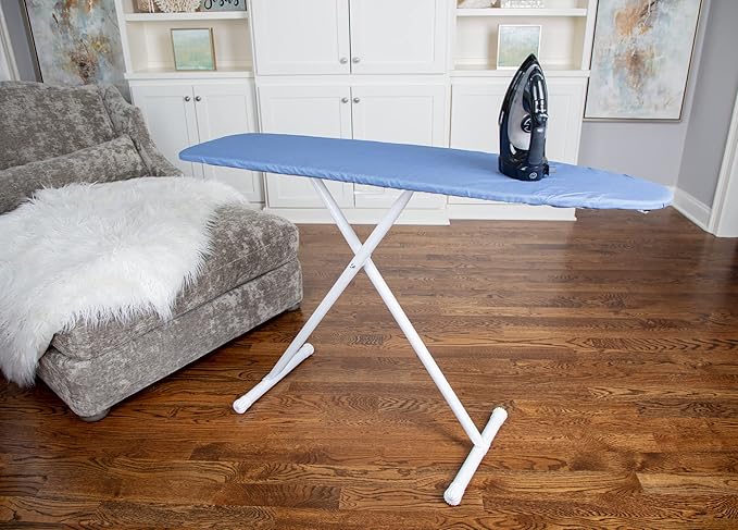 54" Full-Size Adjustable Ironing Board w/Thick Pad Cover, Leg Locking System, Foldable and Collapsible, Heavy-Duty Alloy Steel Construction, Space Saving Design - Blue-Ruum Studio Home