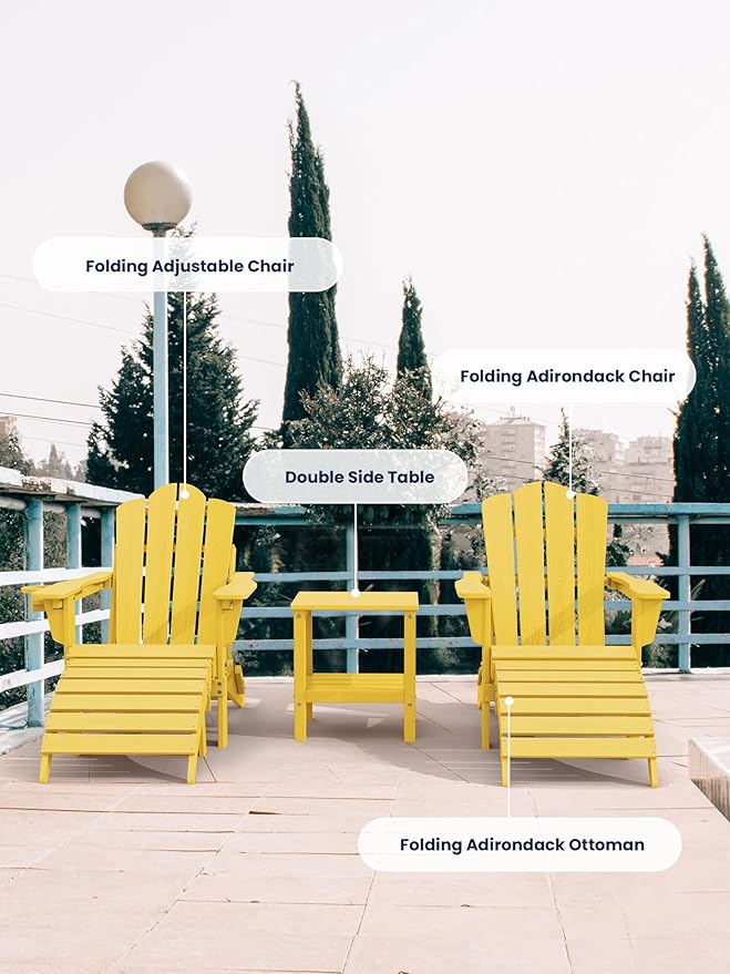 KINGYES Folding Adirondack Ottomans Set of 2 for Adirondack Chair, Yellow-Ruum Studio Home
