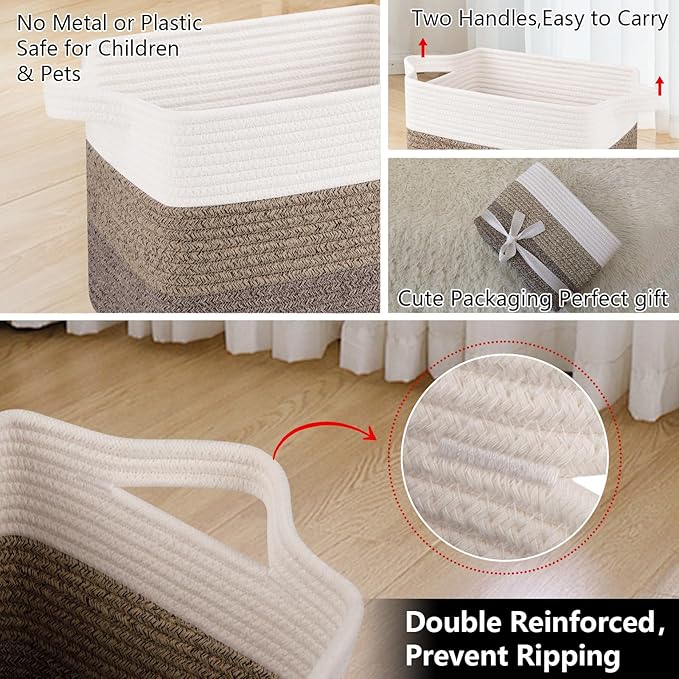 OIAHOMY Storage Basket, Woven Baskets for Storage, Cotton Rope Basket for toys,Towel Baskets for Bathroom - Pack of 3, Gradient Dark Brown-Ruum Studio Home