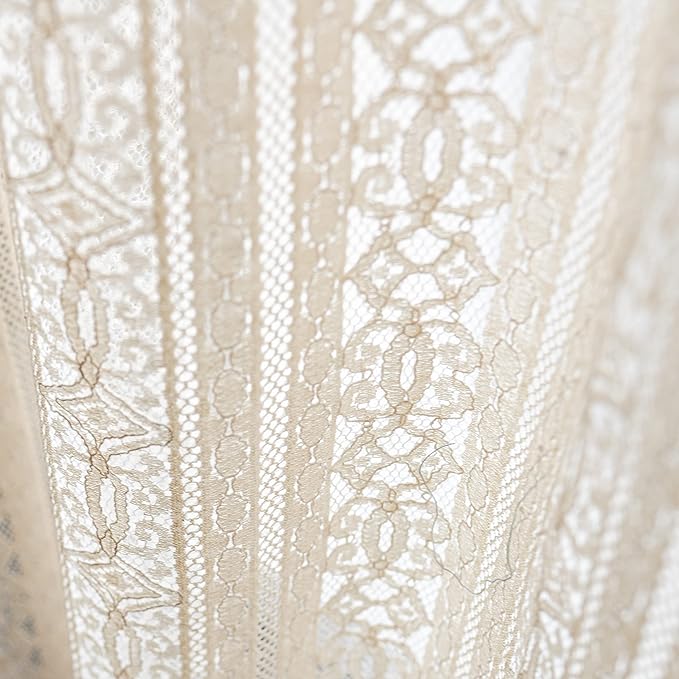Sutuo Home Boho Curtain Crochet Lace Semi-Sheer Florals Hollow Knitted Handmade Tassels, Rod Pocket Window Treatment Vintage Rustic Farmhouse Drapes for Living Bedroom, 1 Panel 59" W x 84" L, Beige-Ruum Studio Home