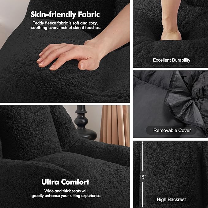 Homguava Bean Bag Chairs for Adults,Giant Beanbag Couch Adult Bean Bag Chair with Filler Included,Modern Lazy Sofa Comfy Chair for Living Room(Black)-Ruum Studio Home