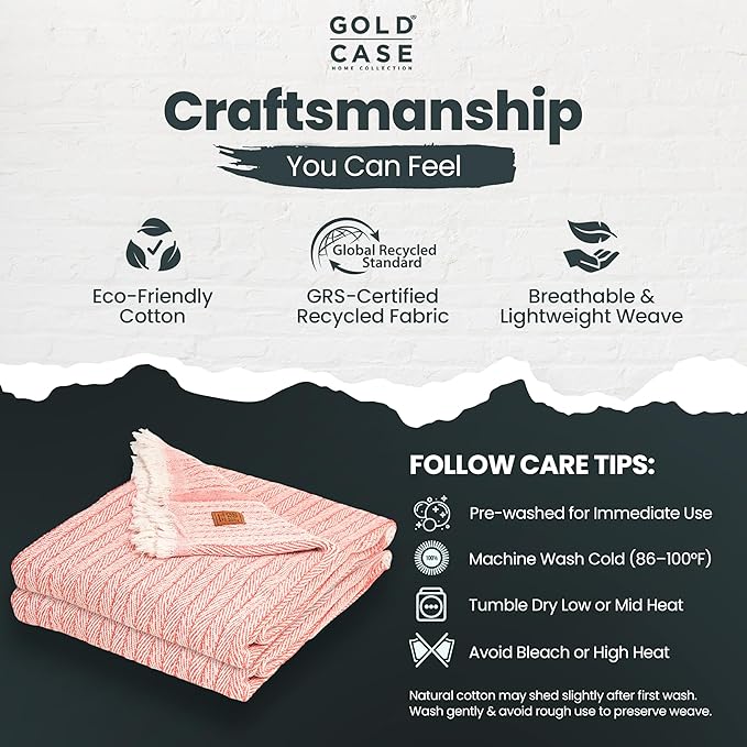 Gold Case Throw Blanket for Couch – 100% Recycled Turkish Cotton Blankets – Elegant Decorative Throw Blankets for Living Room Sofa – Woven Throws for Couch – Vintage Orange – 50x60 (Set of 2)-Ruum Studio Home