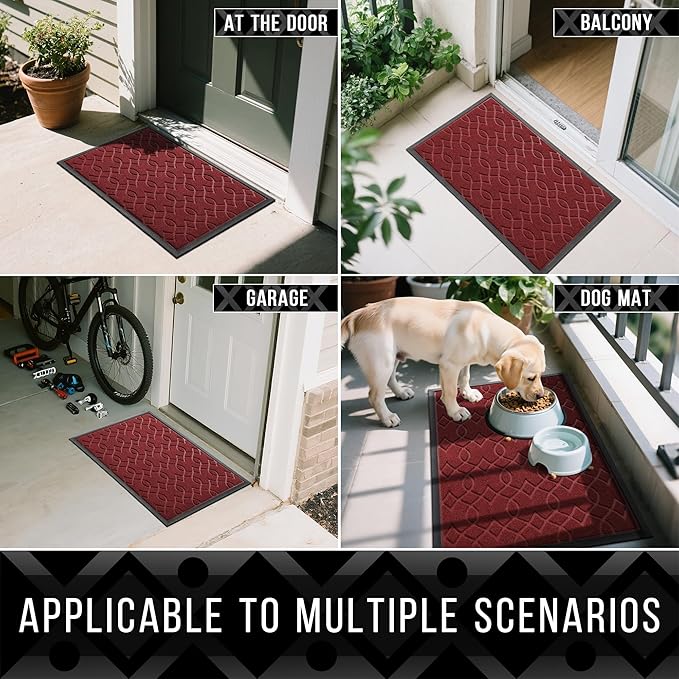 Yimobra Front Door Mat Outdoor Indoor 29.5x17, All-Season, All-Weather, Heavy Duty Welcome Door Mats Outside Entrance, Non Slip Porch Patio Entrance Mat, Red-Ruum Studio Home