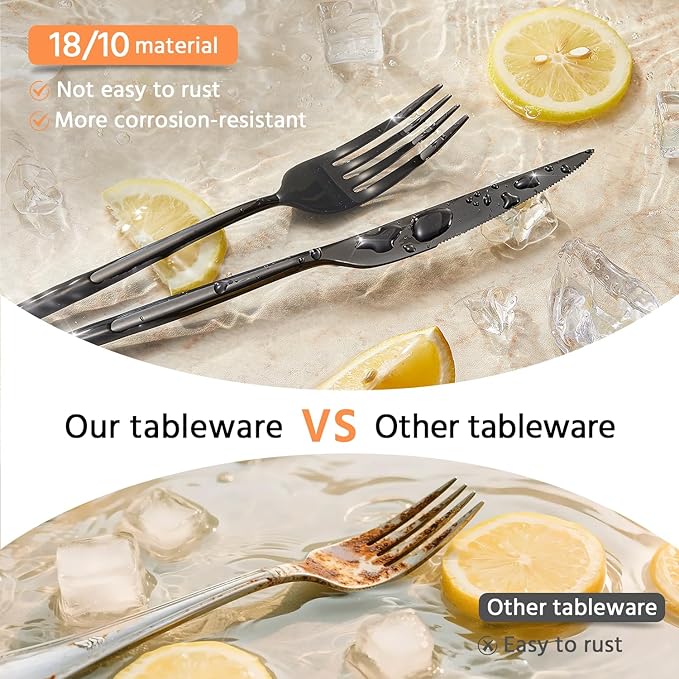 KINGSTONE Silverware Set, 40-Piece Flatware Set Cutlery Set Premium 18/10 Stainless Steel, Tableware Include Forks Knives Spoons for Home Kitchen Restaurant Wedding, Dishwasher Safe,Black-Ruum Studio Home