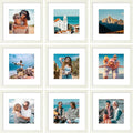 Vittanly 12x12 Picture Frames Set of 9, Shatter Resistant Plexiglass, Display 8x8 Pictures with Mat or 12x12 without Mat, Photo Frames for Wall Mount, Engineered Wood, Whitemist-Ruum Studio Home
