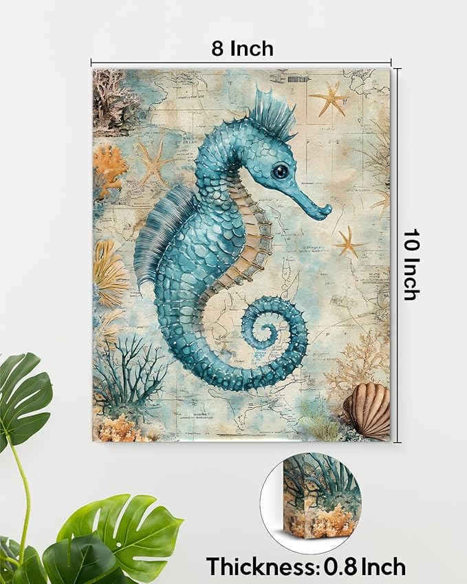 Nautical Seahorse Canvas Wall Art Sea Horse Ocean Theme Print Poster Coastal Framed Picture Painting for Home Beach House Bedroom Wall Decor 8x10 Inch-Ruum Studio Home