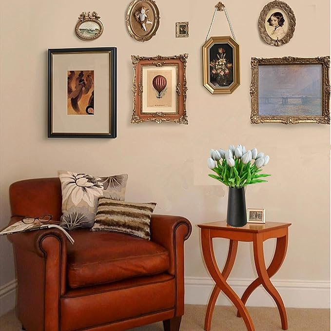 Mandy's Artificial Tulips 20 Stems Silver Grey PU Faux Flowers for Wedding Home Decor 13.5 Inch-Ruum Studio Home