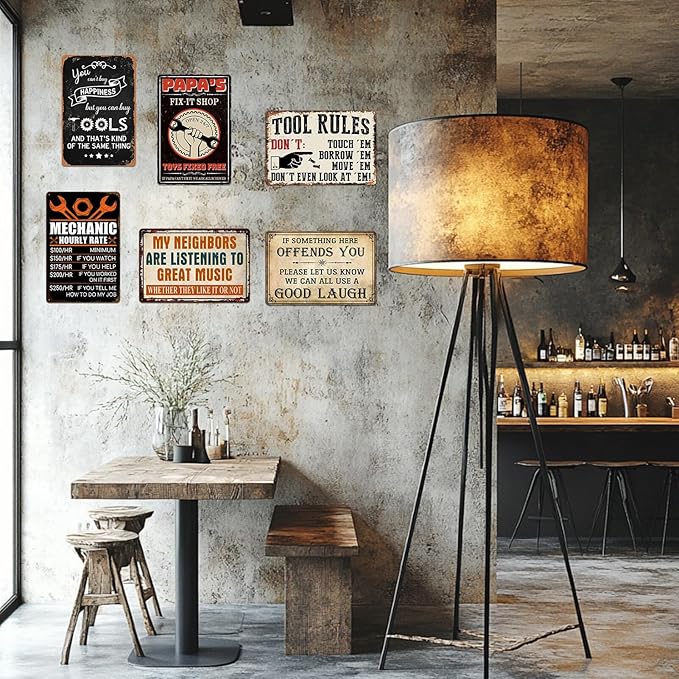 Man Cave Signs Garage Decor Vintage Music Wall Art for Game Room Patio Home Bar - Funny Garage Accessories for Men My Neighbors Are Listening To Great Music Metal Sign Gifts 8x12 Inch-Ruum Studio Home