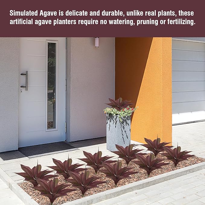 Fake Plants Artificial Agave Plants 13.8" Large UV Resistant Fake Agave Planters for Indoor and Outdoor Decorating Tropical Plant Succulents Greenery Indoor Decor(2Pack, Purple-Ruum Studio Home