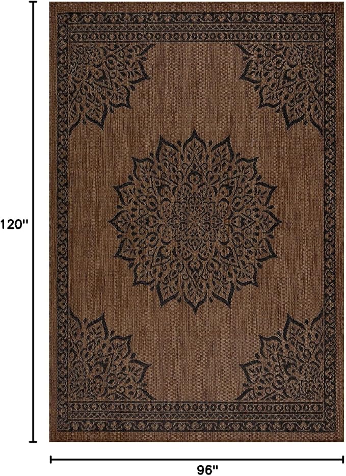 CAMILSON Outdoor Rug 8x10 Medallion Nut Brown Black Modern Area Rugs for Indoor and Outdoor Patios, Kitchen and Hallway Rug, Washable Porch Deck Outside Carpet (8 x 10)-Ruum Studio Home