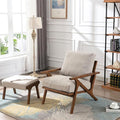 Wahson Mid Century Arm Chair and Ottoman Set, Upholstered Accent Armchair with Wood Frame and Canvas Cushions, Leisure Slipper Chair for Living Room/Bedroom, Beige-Ruum Studio Home