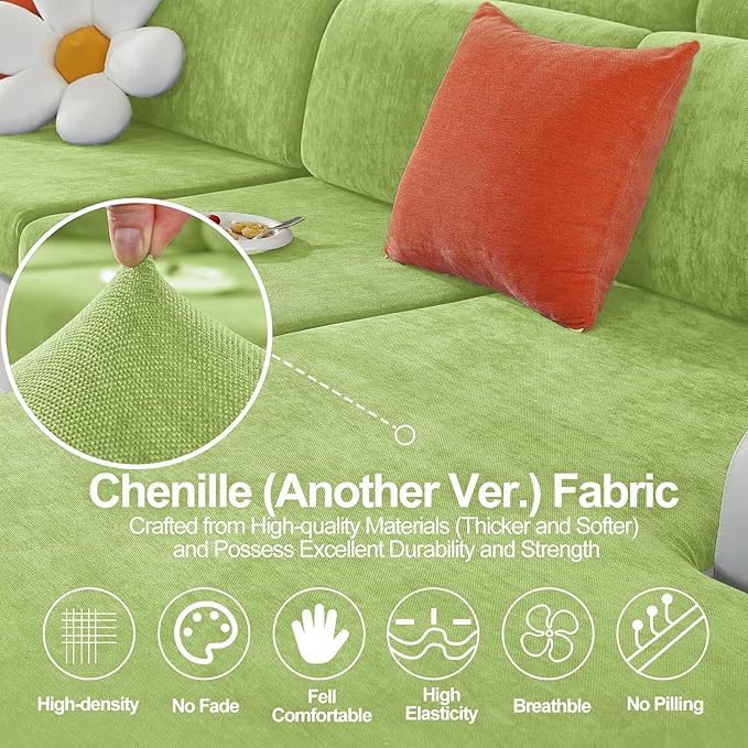 Couch Cushion Covers Individual Large Super Stretch Chenille (Softer Version) Sofa Cushion Covers, Couch Seat Covers Couch Slipcovers Furniture Protector (3PC, Green)-Ruum Studio Home