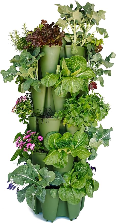 Greenstalk Patented Large 5 Tier Vertical Garden Planter with Patented Internal Watering System Great for Growing a Variety of Strawberries, Vegetables, Herbs, & Flowers (Evergreen)-Ruum Studio Home