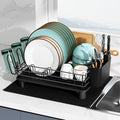 Black Stainless Steel Dish Drainers Drying Rack for Kitchen Counter with Drainboard Set, Rust Proof Metal, Space Saving, Modern Aesthetic, Compact Plates Strainers with Extra Mat-Ruum Studio Home