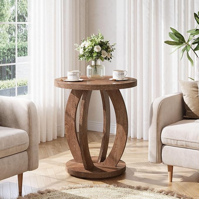 Tribesigns End Table, Round Side Table with Storage, Farmhouse Nightstand Bedside with Round Tabletop, Accent End Table for Living Room Bedroom Small Space, Wooden Accent Furniture (2, Brown)-Ruum Studio Home