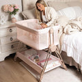 Baby Bedside Sleeper - Bassinet & Bedside Crib with Height Adjustment & Wheels - Can Be Placed Next to Bed - Attaches to Parents Bed - Easy to Fold & Carry Bassinet for Girls (Pink)-Ruum Studio Home