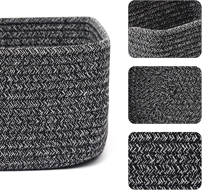 Small Storage Baskets for Organizing | Closet Organizer Bins | Shelf Toy Basket | Woven Rope Baskets | Cube Decorative Box | Shallow Basket | 11.5x7.5x4.7” | 3 Packs Dark Gray-Ruum Studio Home