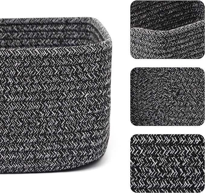 Small Storage Baskets for Organizing | Closet Organizer Bins | Shelf Toy Basket | Woven Rope Baskets | Cube Decorative Box | Shallow Basket | 11.5x7.5x4.7” | 4 Packs Dark Gray-Ruum Studio Home