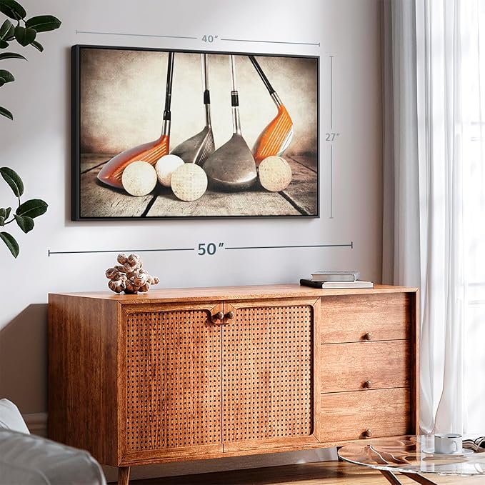 Elephant Stock Golf Sets Wall Art - Horizontal Framed Canvas - 1-Piece Mancave Wall Decor - Photography Sports Canvas Print - Yellow and Brown Decor for Wall - 40" X 27"-Ruum Studio Home