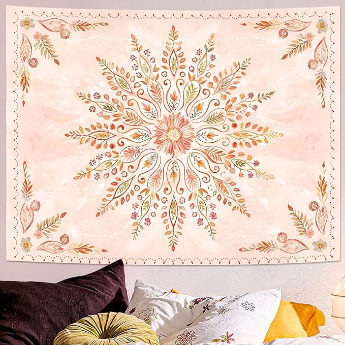 Lunerfex Floral Mandala Tapestry Boho Tapestry for Bedroom Orange Tapestries Wall Hanging Living Room Wall Art and Home Decor 70x90-Ruum Studio Home