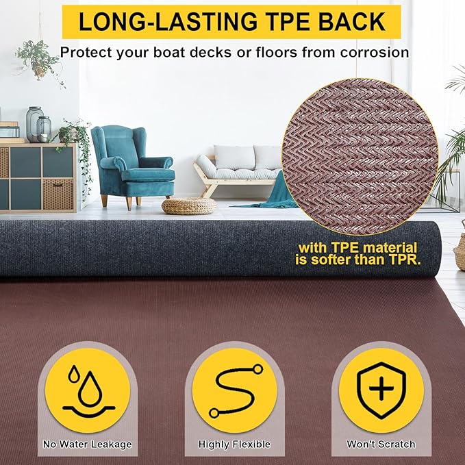 Marine Carpet,6 FT x 14 FT Dark Gray Indoor Outdoor Carpet 0.2" Thick Boat Carpet with Water-Proof TPE Backing, Non-Slide Outdoor Marine Carpet Roll for Home, Patio, Porch, Deck-Ruum Studio Home