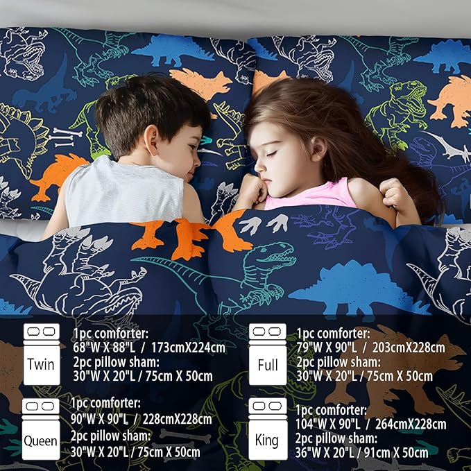 Blue Dinosaur Comforter Set Queen Boys,Cute Dinosaur Bedding Set Queen for Kids,Kawaii Dragon Comforter Blue Bedroom Decor,Cute Animal Bedding Kawaii Animal Quilt Boys-Ruum Studio Home