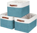Storage Bins Large Fabric Storage Baskets for Shelves 3 Pack, Decorative Linen Closet Baskets with Handles for Organizing, Shelf, Clothes, Home, Office, 15x11x9.5Inches (Teal&White)-Ruum Studio Home