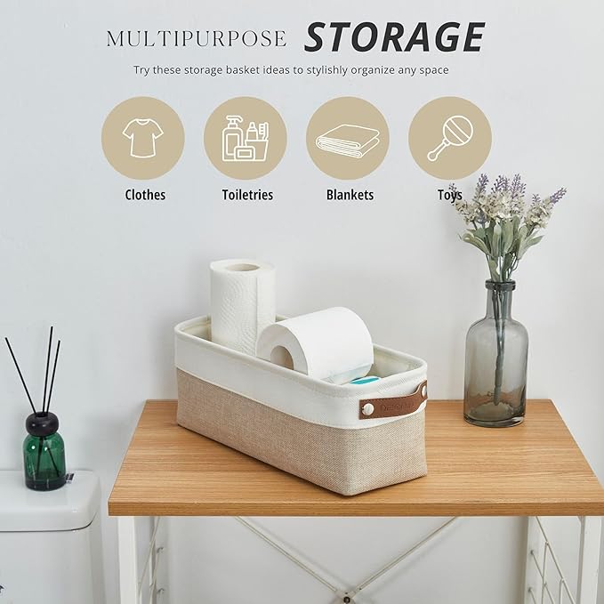 DECOMOMO Narrow Storage Bins Small Baskets for Organizing Bathroom, Toilet Tank, Towel Storage, Entryway, Gifts (Beige and White - Set of 4)-Ruum Studio Home