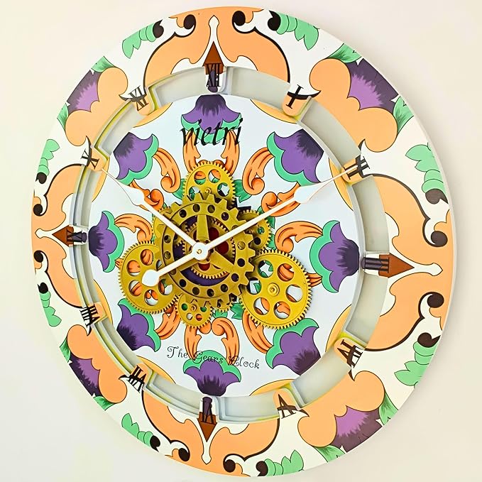 The Gears Clock Wall Clock Italy Collection with Moving Gears (Vietri, 24 inch Round)-Ruum Studio Home