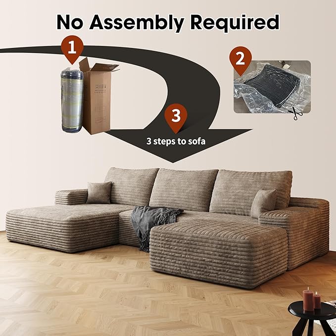 108" Sectional Couches for Living Room Modern Modular Sofa with L-Shape Couchs Upholstered Boneless Couch Deep Seat Sectional Couch with Chaise (Camel, Left Facing Chaise+2Seaters+1Ottoman)-Ruum Studio Home