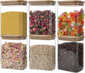 Liuruiyu Glass Storage Jars 12 * 8cm [Set of 6],Clear Glass Food Storage Containers with Airtight Bamboo Lid Stackable Kitchen Canisters for Candy,Cookie,Rice,Sugar,Flour,Pasta(Square)-Ruum Studio Home
