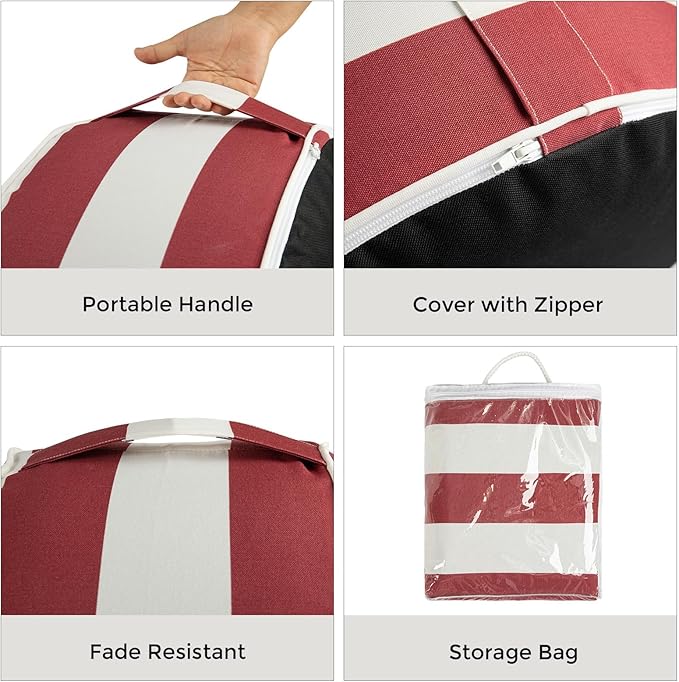 FUNHOME Inflatable Outdoor Ottoman with Air Pump,20"x9" Portable Patio Pouf,Water Resistant,Fade-Resistant,Round Blow Up Footrest Stools for Home Garden Camping Travel(Red White)-Ruum Studio Home