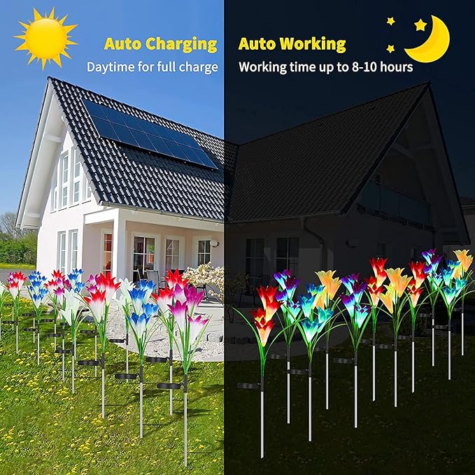 Solar Lights Outdoor Waterproof, 4 Pack Garden Decor Lights, 16 Multi-Color Changing Lily Solar Flowers for Yard Patio Pathway Decor, Gifts for Women Mom (4 Pack)-Ruum Studio Home