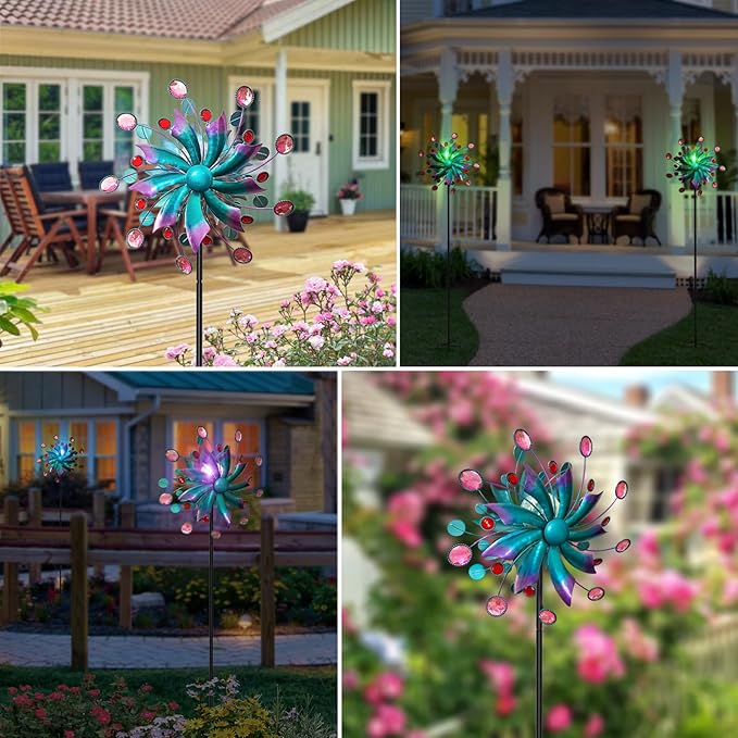 Solar Wind Spinners for Yard and Garden-60.6 Inch 360° Metal Wind Sculptures Outdoor Clearance Kinetic Windmills with Multi Color Led Glass Ball-Ruum Studio Home