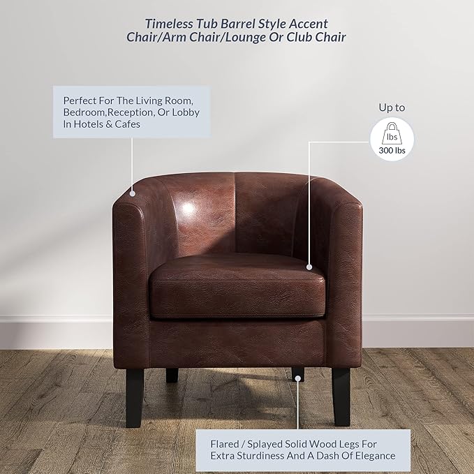 BELLEZE Accent Barrel Chair, Set of 2 Faux Leather Round Club Tub Sofa Corner Chair with Flared Legs and Cozy Soft Padding for Living Room Bedroom Waiting Room - Caramel-Ruum Studio Home