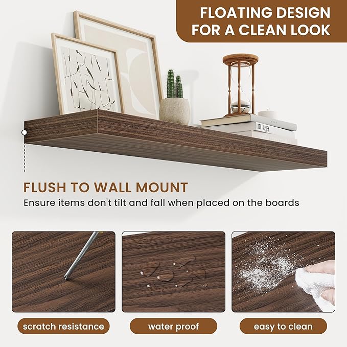 fuqing Floating Shelves for Wall, Bathroom Shelf Wall Mounted for Storage, Shelves with Invisible Bracket for Bedroom, Kitchen, Living Room, Farmhouse Small Book Shelf, 30 Inch Set of 2, Walnut-Ruum Studio Home