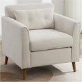 Modern Accent Chair with Wooden Legs Plush Fabric Armchair Chenille Side Single Sofa Chair for Bedroom, Office Cafe Waiting Room Apartment (Beige Armchair)-Ruum Studio Home