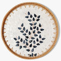 Round Rattan Tray with Mother of Pearl Inlay & Wooden Base - Decorative Wicker Serving Tray for Coffee/Bread/Fruits, Food Storage & Display - Multipurpose Home Decor (M,Little Tree)-Ruum Studio Home