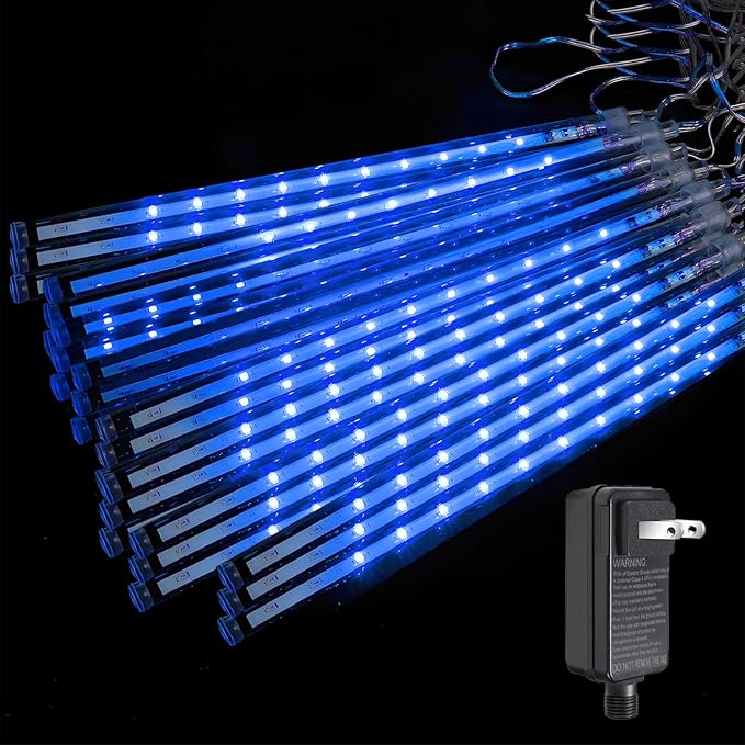 Christmas Lights Outdoor Meteor Shower Lights 24-Tube 576LEDs Snow Falling Rain Cascading Icicle Light for Xmas Tree Christmas Decorations Wedding Party Holiday Garden Decor, UL Plug Blue-Ruum Studio Home