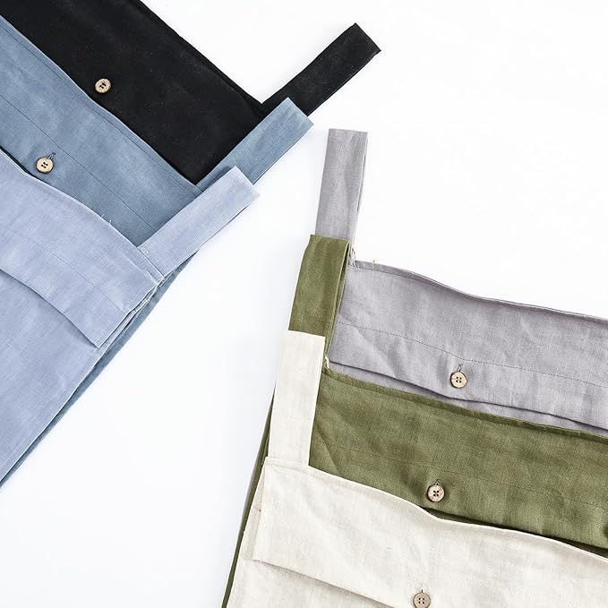 Linen Hanging Laundry Bag, 100% Linen Over The Door Laundry Hamper with Buttons and Zipper, Space Saving Door Hampers for Laundry Dirty Clothes Home Travel, Black-Ruum Studio Home