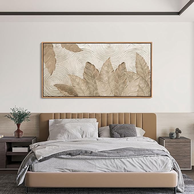 Minimalist & Modern Art for Bedroom Decor Framed Abstract Artwork for Walls Neutral & Contemporary Beige Wall art - Artwork for Living Room and Boho Style Large Abstract Wall Art 29×58IN-Ruum Studio Home
