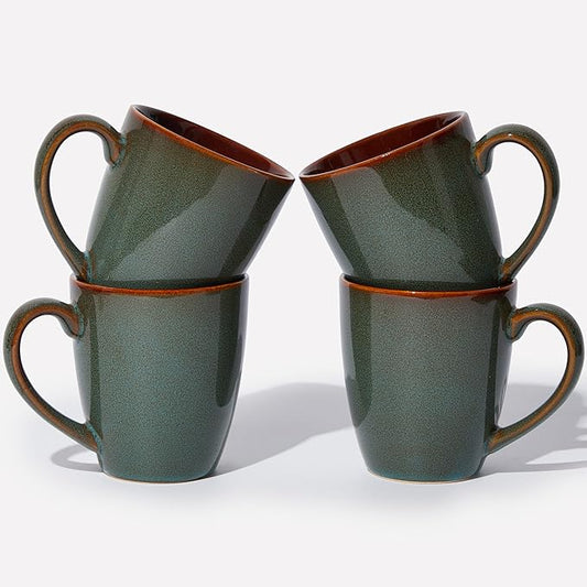 Coffee Mug 16 oz, Ceramic Coffee Mugs Set of 4, Reactive Glaze Mug for Latte/Tea/Cappuccino, Large Stackable Mug Set for Men, Women, Dad, Mom, Dishwasher & Microwave Safe, Brown Green-Ruum Studio Home