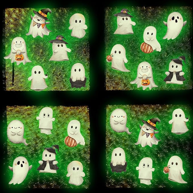 Clothmile Glow in The Dark Halloween Ghost Window Clings, Green Luminous Double-Side Window Stickers for Party Decorations, Home, School, Glass-Ruum Studio Home