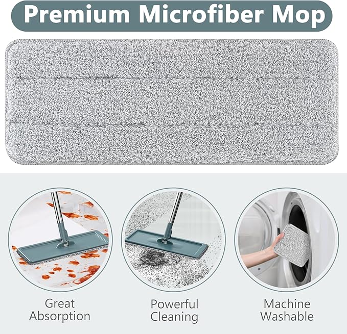 Aifacay Mop and Bucket with Wringer Set, Flat Wall Mop and Bucket Set with 4 Reusable Microfiber Pads, Hand Wash Free Floor Cleaning System Wet and Dry Use for Hardwood Tile Window Corner Baseboard-Ruum Studio Home