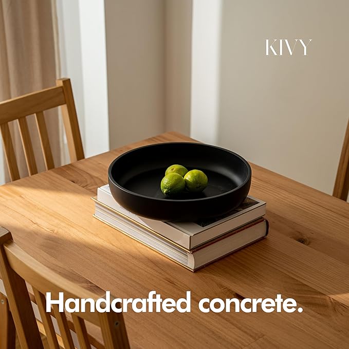 KIVY Concrete Fruit Bowl for Kitchen Counter - Large Decorative Bowl for Home Decor - Modern Key Bowl for Entryway Table - Concrete Bowl - Decorative Bowls for Home Decor - Black Fruit Bowl Decor-Ruum Studio Home