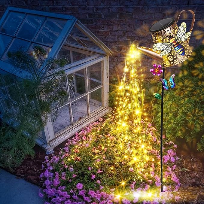 Solar Lights Outdoor Decorative, 39.4'' Metal Solar Watering Can Lights with Bee, Waterproof Garden Stake for Yard Lawn Patio Pathway Landscape, Gardening Gifts for Mom Grandma Women-Ruum Studio Home